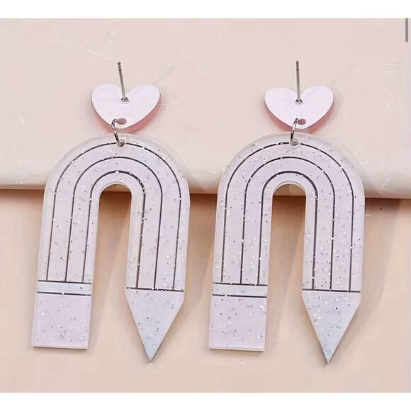 Pencil, Teacher, School, Back‎ To School, 2D Acrylic Dangle Earrings NEW - Picture 2 of 3